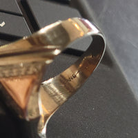 10k white & rose gold two tone Deco carved Tiger's eye trojan warrior estate men's ring