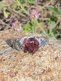 18ct gold two tone pink tourmaline estate filigree Deco ring