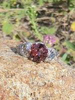 18ct gold two tone pink tourmaline estate filigree Deco ring