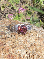 18ct gold two tone pink tourmaline estate filigree Deco ring