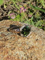 10k gold two tone filigree green Tourmaline solitaire estate Ring