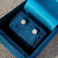 14k yellow gold old European cut diamond fleur de lis studs earrings - .42ct tw