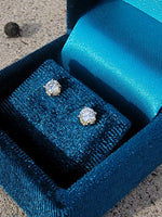 14k yellow gold old European cut diamond fleur de lis studs earrings - .42ct tw