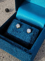 14k yellow gold old European cut diamond fleur de lis studs earrings - .42ct tw
