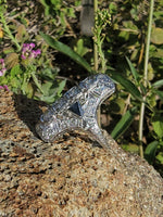 Platinum diamond & blue sapphire estate Art Deco c.1920's filigree glove shield ring