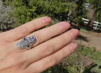 Platinum diamond & blue sapphire estate Art Deco c.1920's filigree glove shield ring