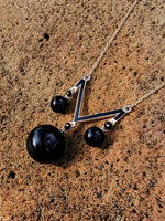 14K Deco Black Onyx pendant necklace lavaliere