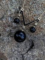 14K Deco Black Onyx pendant necklace lavaliere