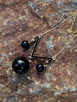 14K Deco Black Onyx pendant necklace lavaliere