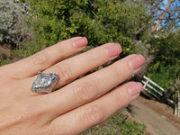 14k white gold diamond & pink sapphire estate Art Deco c.1920's filigree glove shield ring