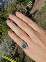 14k gold aquamarine & diamond estate halo ring