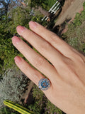 14k gold aquamarine & diamond estate halo ring