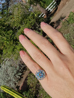 14k gold aquamarine & diamond estate halo ring