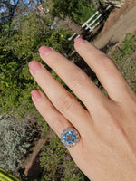 14k gold aquamarine & diamond estate halo ring