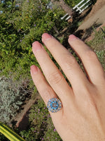 14k gold aquamarine & diamond estate halo ring