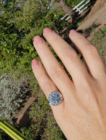 14k gold aquamarine & diamond estate halo ring