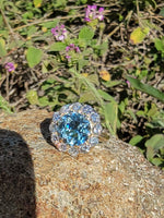 14k gold aquamarine & diamond estate halo ring