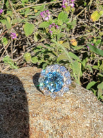14k gold aquamarine & diamond estate halo ring