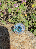 14k gold aquamarine & diamond estate halo ring