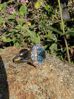 14k gold aquamarine & diamond estate halo ring