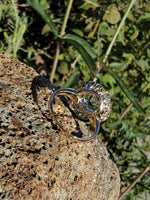 14k gold aquamarine & diamond estate halo ring