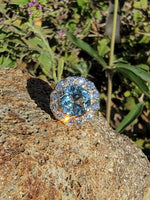 14k gold aquamarine & diamond estate halo ring