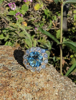 14k gold aquamarine & diamond estate halo ring