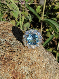 14k gold aquamarine & diamond estate halo ring