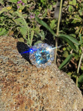 14k gold aquamarine & diamond estate halo ring