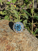 14k gold aquamarine & diamond estate halo ring