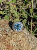 14k gold aquamarine & diamond estate halo ring