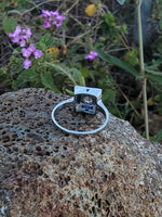 18k white gold engraved diamond & sapphire estate Art Deco c.1920's square ring