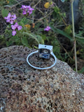 18k white gold engraved diamond & sapphire estate Art Deco c.1920's square ring