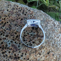 18k white gold engraved diamond & sapphire estate Art Deco c.1920's square ring