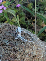 18k white gold engraved diamond & sapphire estate Art Deco c.1920's square ring