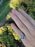 18k white gold engraved diamond & sapphire estate Art Deco c.1920's square ring