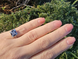 18k white gold engraved diamond & sapphire estate Art Deco c.1920's square ring