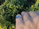 18k white gold engraved diamond & sapphire estate Art Deco c.1920's square ring
