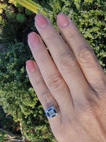 18k white gold engraved diamond & sapphire estate Art Deco c.1920's square ring
