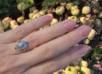 14k gold two tone Deco estate sapphire & diamond navette ring