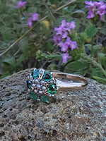 10k gold Victorian emerald & pearl  floral flower estate ring