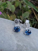 14k white gold blue sapphire and diamond halo studs
