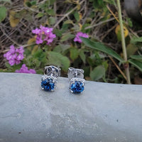 14k white gold blue sapphire and diamond halo studs