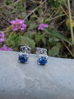 14k white gold blue sapphire and diamond halo studs