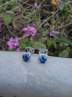 14k white gold blue sapphire and diamond halo studs