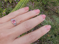 Platinum PINK tourmaline & diamond estate c.1920's ring