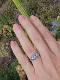 18k white gold c.1920's flower floral filigree aquamarine ring