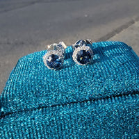 14k white gold blue sapphire and diamond halo studs