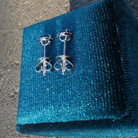 14k white gold blue sapphire and diamond halo studs