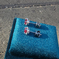 14k white gold ruby and diamond halo studs